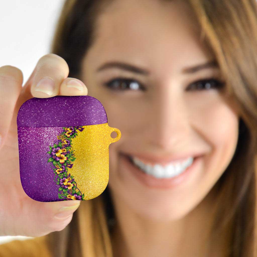 Hawaii Mardi Gras AirPods Case Plumeria Lei Beads Glitter Style