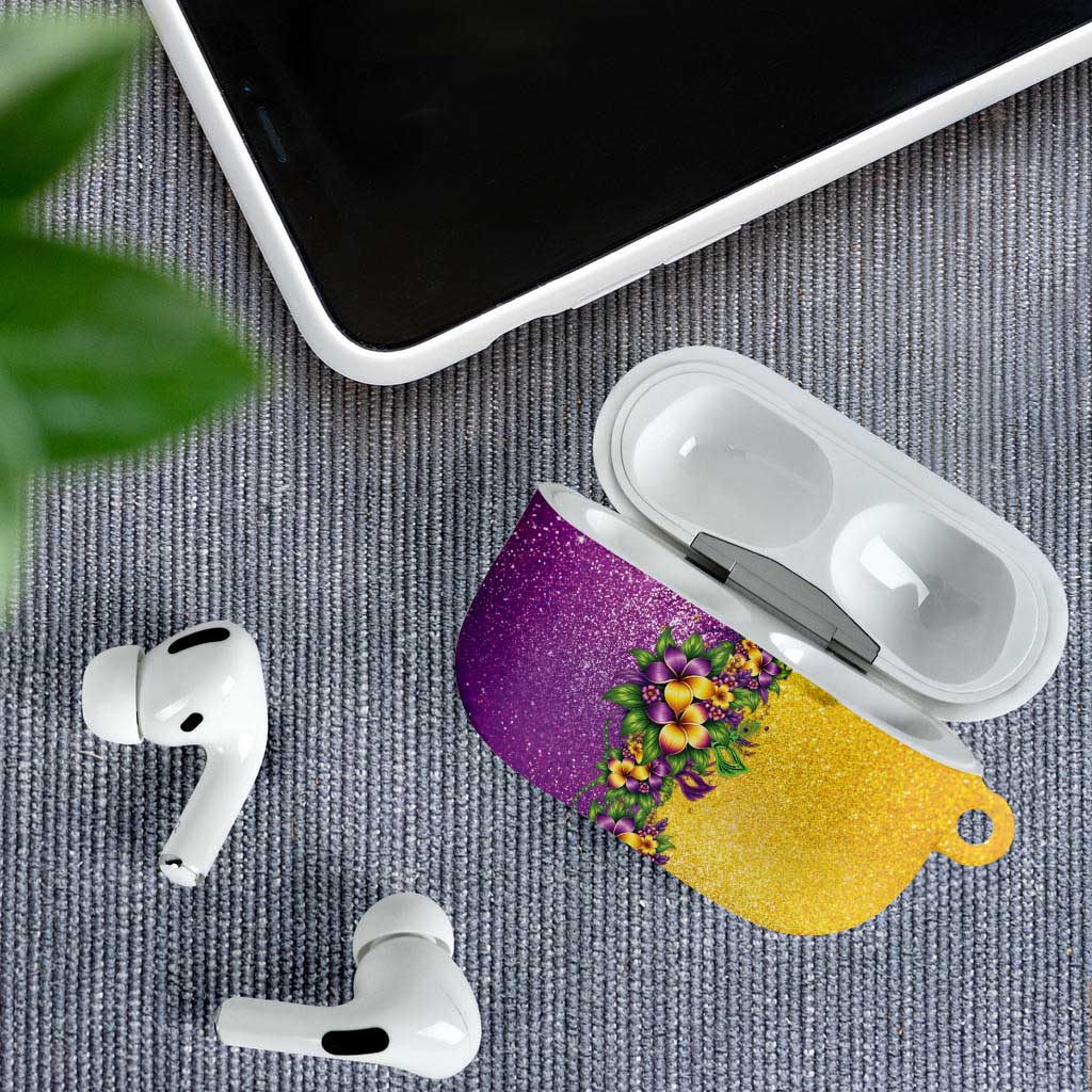 Hawaii Mardi Gras AirPods Case Plumeria Lei Beads Glitter Style