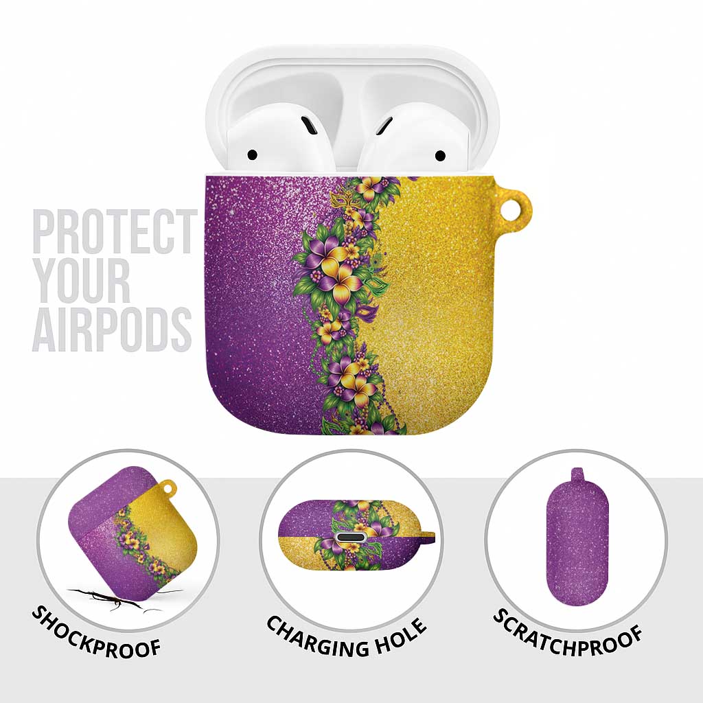 Hawaii Mardi Gras AirPods Case Plumeria Lei Beads Glitter Style