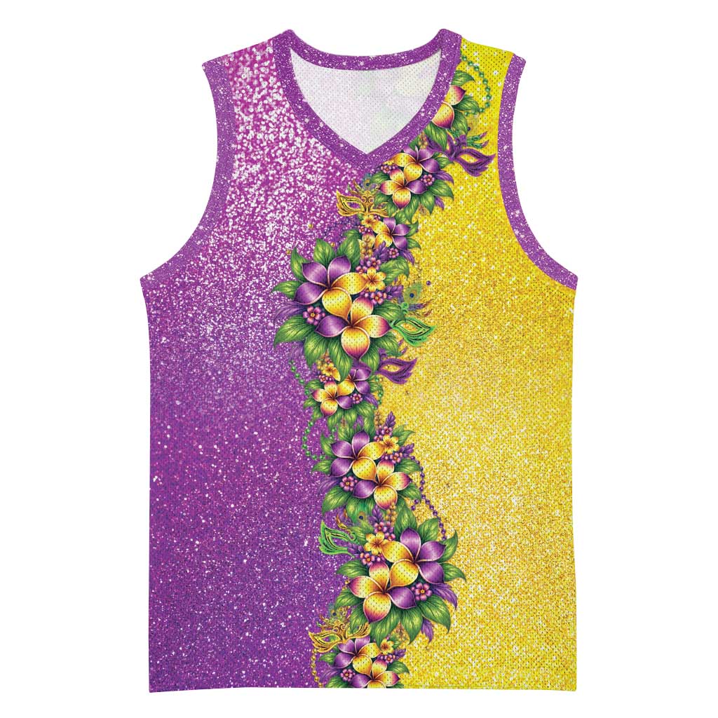 Hawaii Mardi Gras Basketball Jersey Plumeria Lei Beads Glitter Style LT05 Unisex Colorful - Polynesian Pride