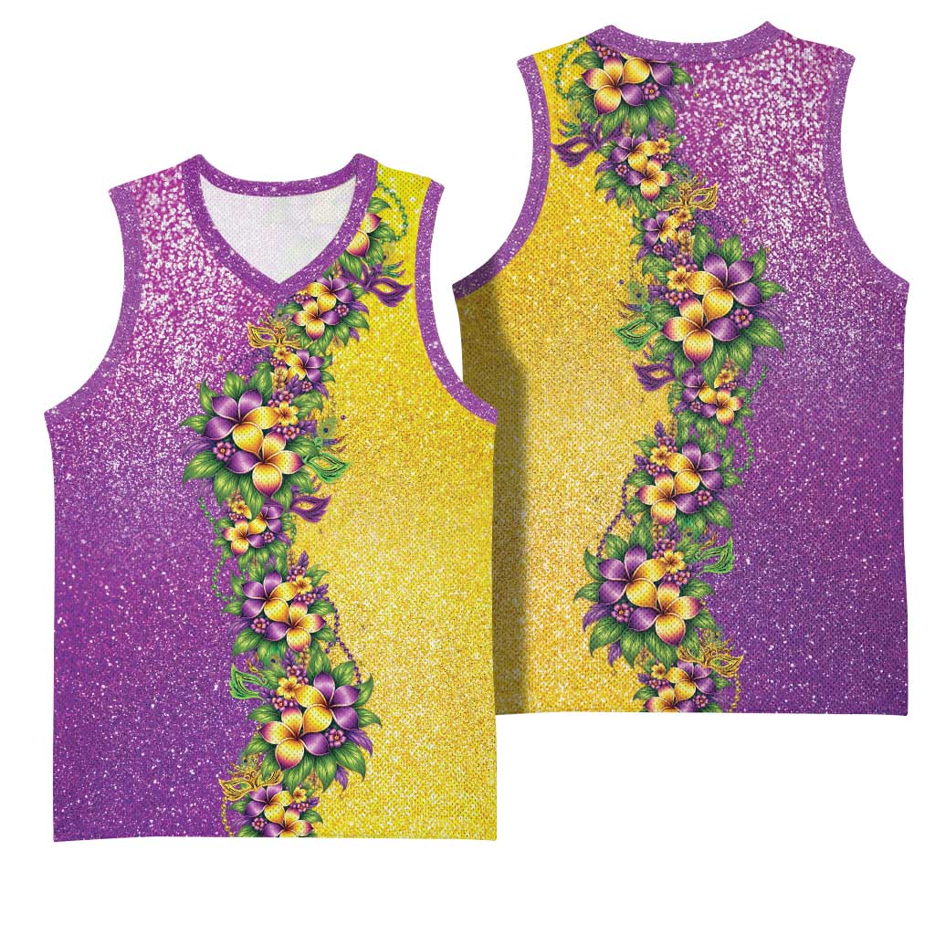 Hawaii Mardi Gras Basketball Jersey Plumeria Lei Beads Glitter Style LT05 - Polynesian Pride