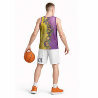 Hawaii Mardi Gras Basketball Jersey Plumeria Lei Beads Glitter Style LT05 - Polynesian Pride