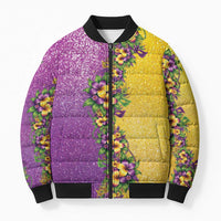 Hawaii Mardi Gras Bomber Puffer Jacket Plumeria Lei Beads Glitter Style LT05 Unisex Colorful - Polynesian Pride