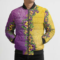 Hawaii Mardi Gras Bomber Puffer Jacket Plumeria Lei Beads Glitter Style LT05 - Polynesian Pride