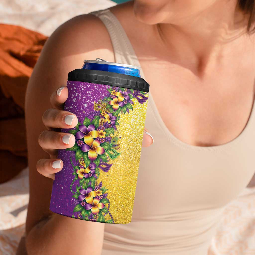 Hawaii Mardi Gras 4 in 1 Can Cooler Tumbler Plumeria Lei Beads Glitter Style LT05 - Polynesian Pride
