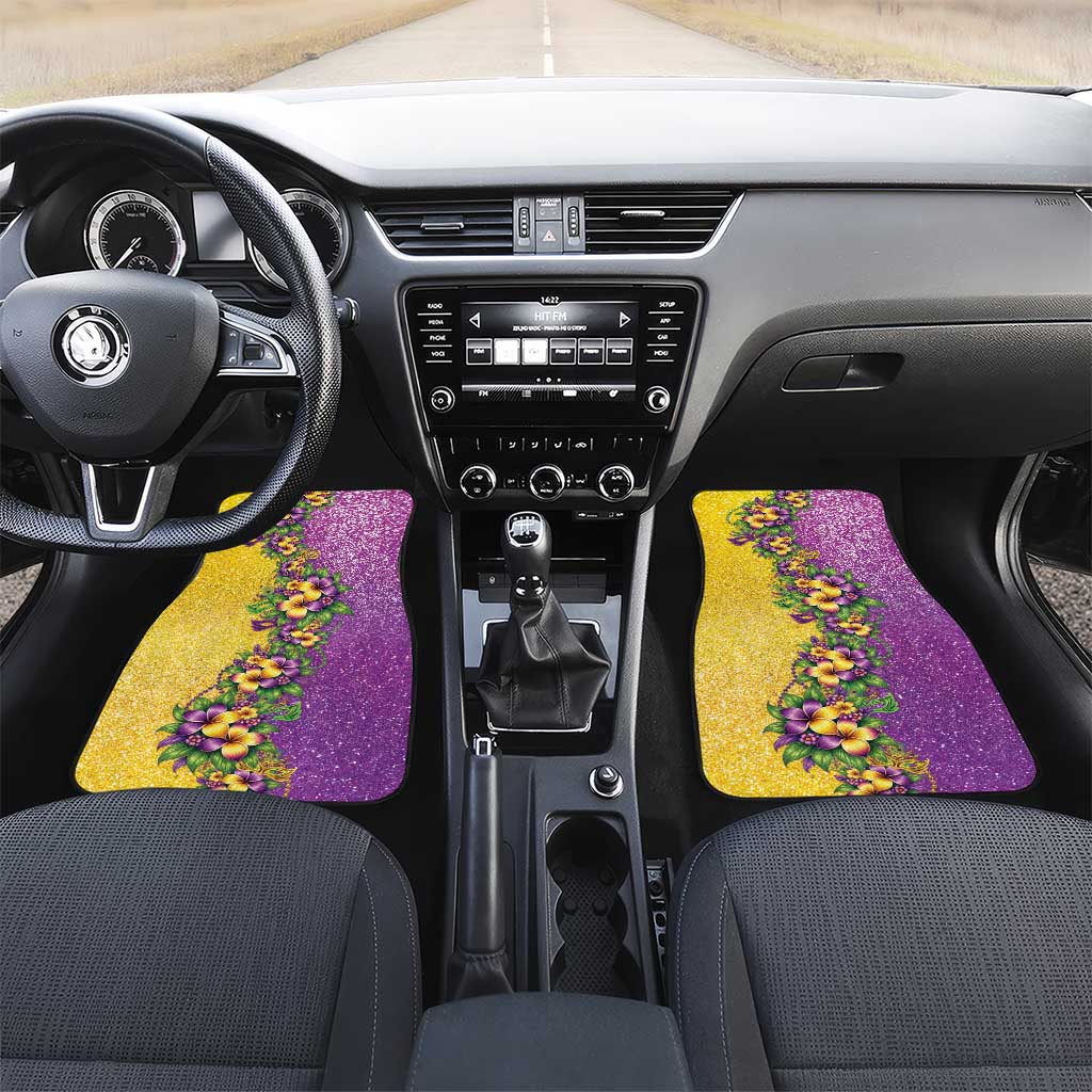 Hawaii Mardi Gras Car Mats Plumeria Lei Beads Glitter Style LT05 Set 2pcs - Front Colorful - Polynesian Pride