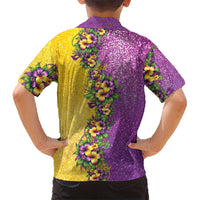 Hawaii Mardi Gras Family Matching Long Sleeve Bodycon Dress and Hawaiian Shirt Plumeria Lei Beads Glitter Style