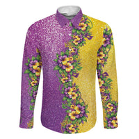 Hawaii Mardi Gras Family Matching Short Sleeve Bodycon Dress and Hawaiian Shirt Plumeria Lei Beads Glitter Style
