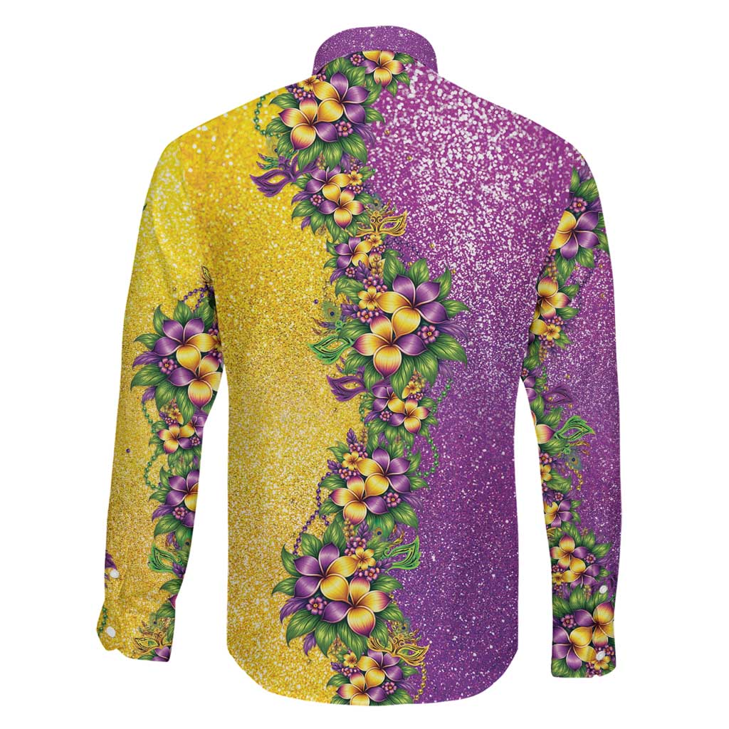 Hawaii Mardi Gras Family Matching Short Sleeve Bodycon Dress and Hawaiian Shirt Plumeria Lei Beads Glitter Style