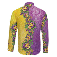 Hawaii Mardi Gras Family Matching Short Sleeve Bodycon Dress and Hawaiian Shirt Plumeria Lei Beads Glitter Style