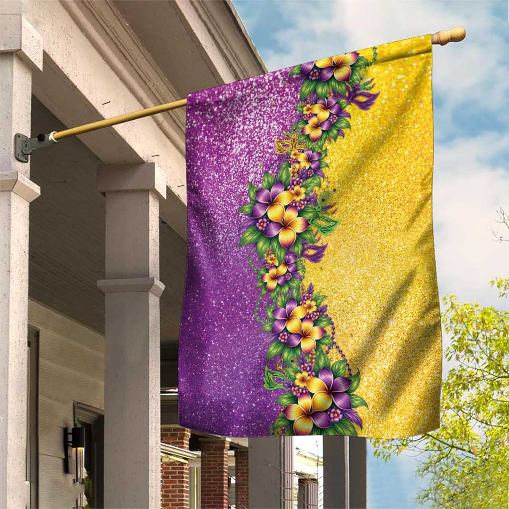 Hawaii Mardi Gras Garden Flag Plumeria Lei Beads Glitter Style LT05 House Flag Colorful - Polynesian Pride