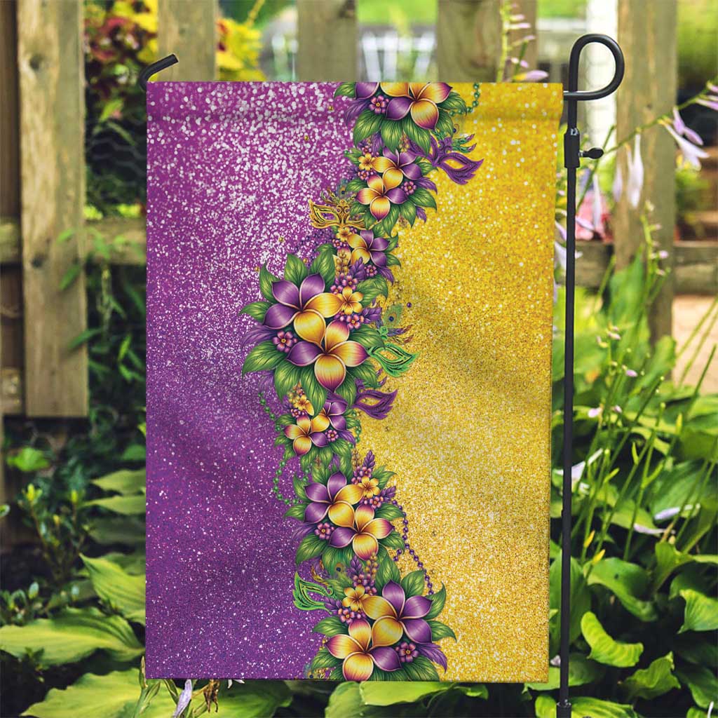 Hawaii Mardi Gras Garden Flag Plumeria Lei Beads Glitter Style LT05 Garden Flag Colorful - Polynesian Pride