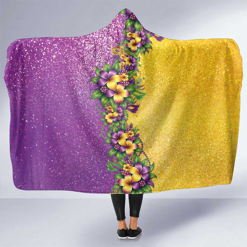 Hawaii Mardi Gras Hooded Blanket Plumeria Lei Beads Glitter Style LT05 One Size Colorful - Polynesian Pride