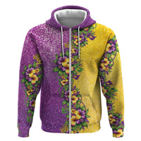 Hawaii Mardi Gras Hoodie Plumeria Lei Beads Glitter Style LT05 Zip Hoodie Colorful - Polynesian Pride