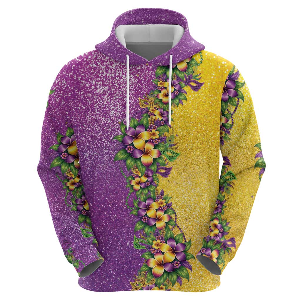 Hawaii Mardi Gras Hoodie Plumeria Lei Beads Glitter Style LT05 - Polynesian Pride