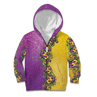 Hawaii Mardi Gras Kid Hoodie Plumeria Lei Beads Glitter Style LT05 Zip Hoodie Colorful - Polynesian Pride