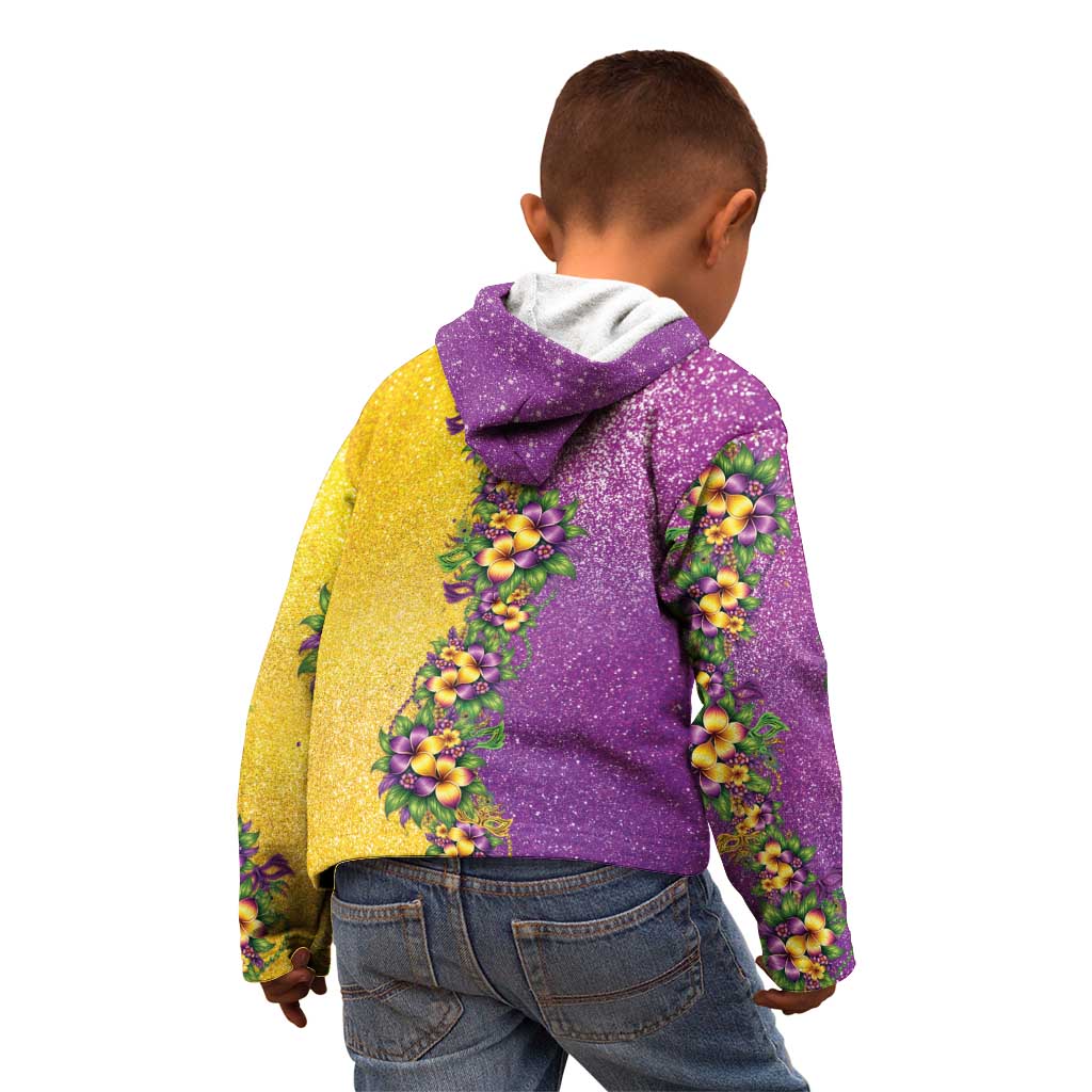 Hawaii Mardi Gras Kid Hoodie Plumeria Lei Beads Glitter Style LT05 - Polynesian Pride