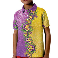 Hawaii Mardi Gras Kid Polo Shirt Plumeria Lei Beads Glitter Style LT05 Kid Colorful - Polynesian Pride