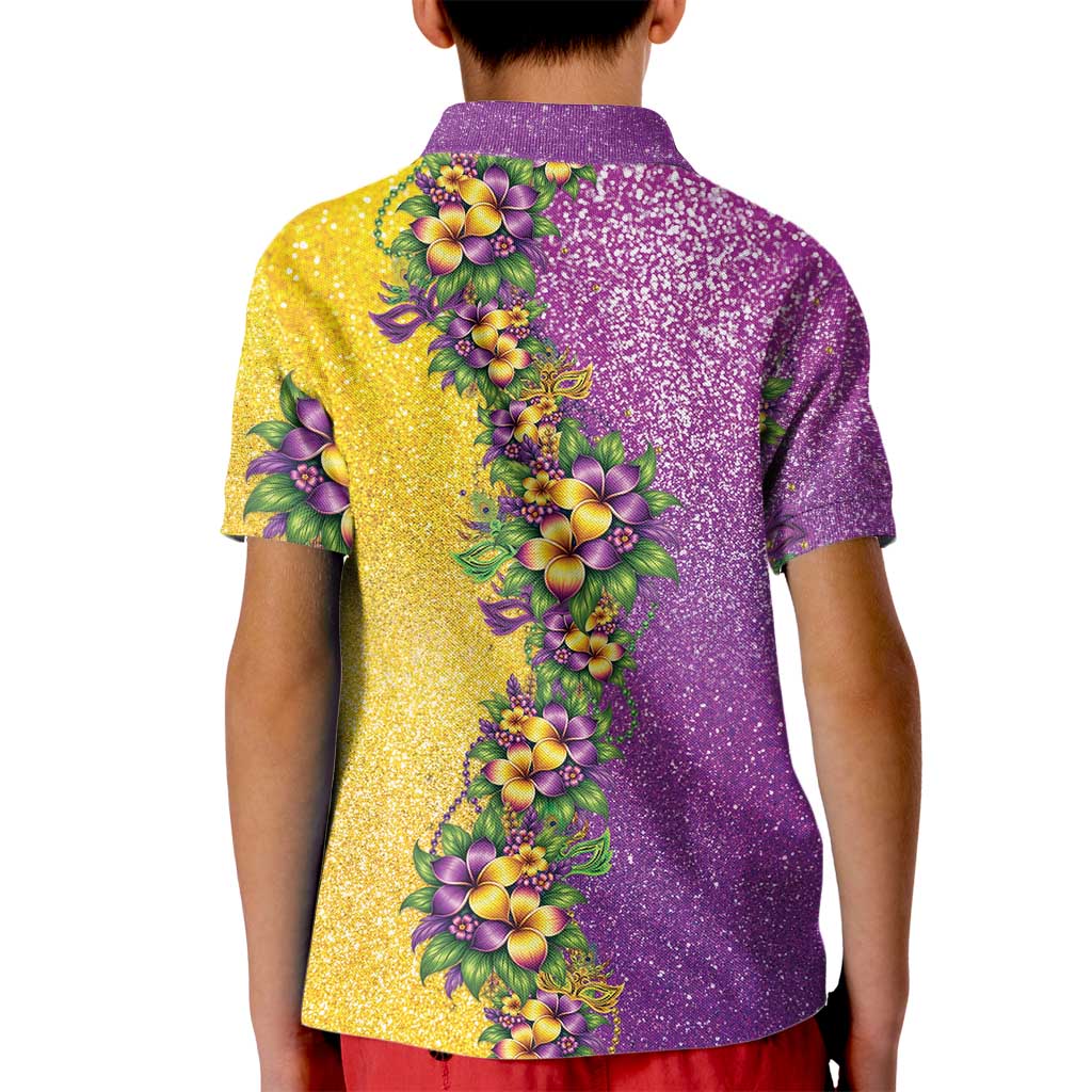 Hawaii Mardi Gras Kid Polo Shirt Plumeria Lei Beads Glitter Style LT05 - Polynesian Pride