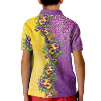Hawaii Mardi Gras Kid Polo Shirt Plumeria Lei Beads Glitter Style LT05 - Polynesian Pride