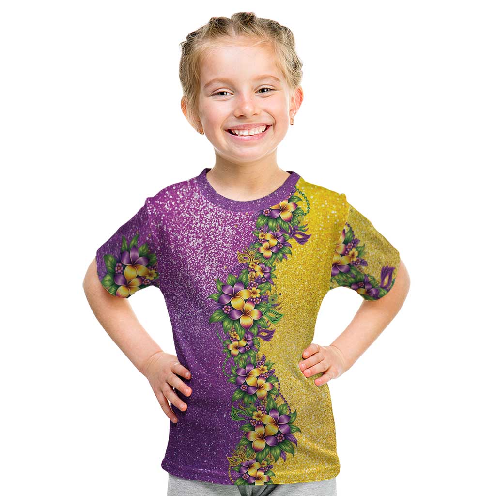 Hawaii Mardi Gras Kid T Shirt Plumeria Lei Beads Glitter Style