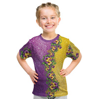 Hawaii Mardi Gras Kid T Shirt Plumeria Lei Beads Glitter Style