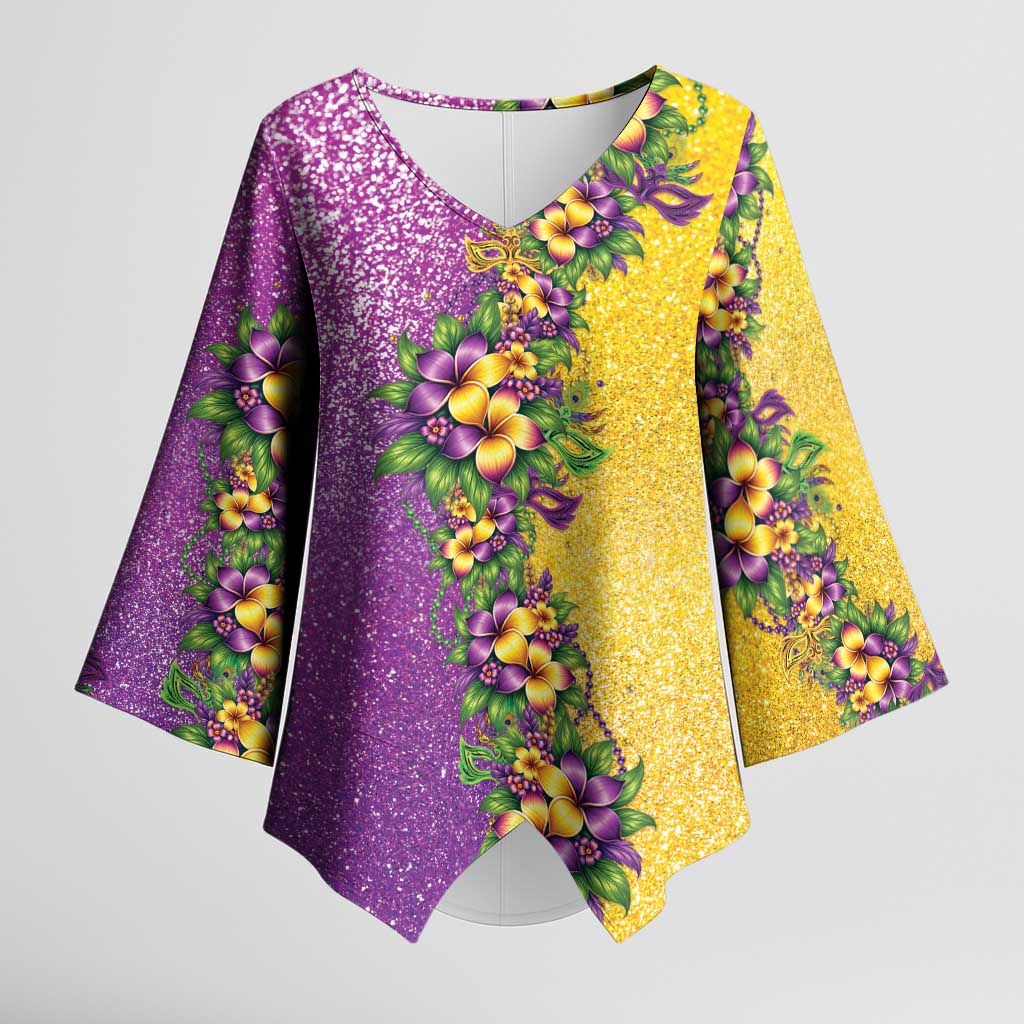 Hawaii Mardi Gras Kimono Sleeve Blouse Plumeria Lei Beads Glitter Style LT05 Female Colorful - Polynesian Pride