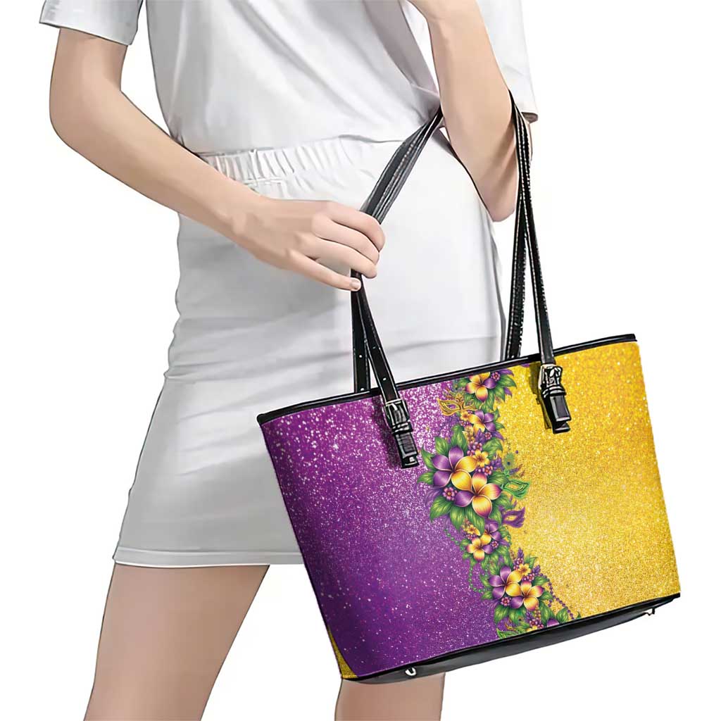 Hawaii Mardi Gras Leather Tote Bag Plumeria Lei Beads Glitter Style LT05 - Polynesian Pride