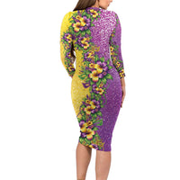 Hawaii Mardi Gras Long Sleeve Bodycon Dress Plumeria Lei Beads Glitter Style LT05 - Polynesian Pride
