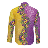 Hawaii Mardi Gras Long Sleeve Button Shirt Plumeria Lei Beads Glitter Style LT05 - Polynesian Pride