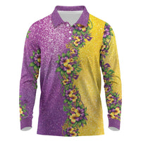 Hawaii Mardi Gras Long Sleeve Polo Shirt Plumeria Lei Beads Glitter Style LT05 Colorful - Polynesian Pride