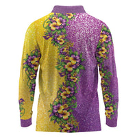 Hawaii Mardi Gras Long Sleeve Polo Shirt Plumeria Lei Beads Glitter Style LT05 - Polynesian Pride