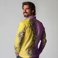 Hawaii Mardi Gras Long Sleeve Polo Shirt Plumeria Lei Beads Glitter Style LT05 - Polynesian Pride
