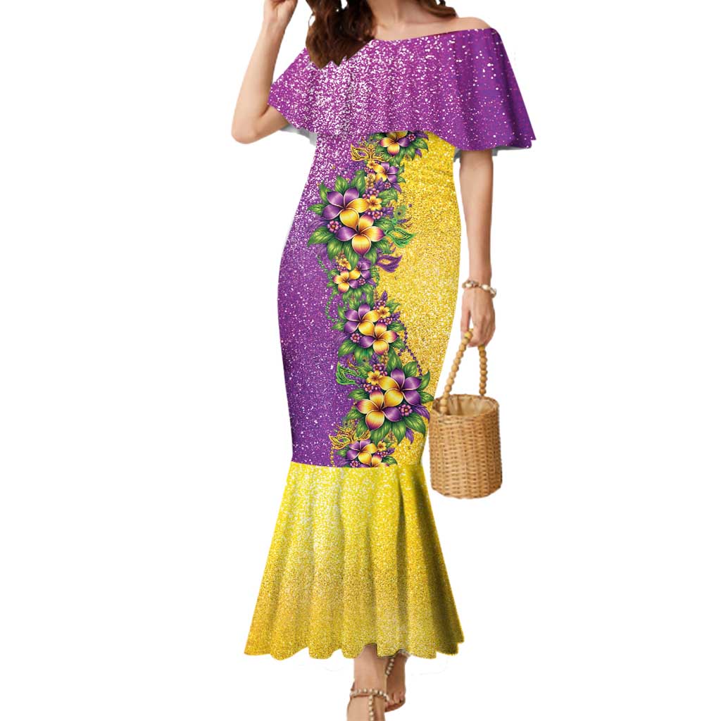 Hawaii Mardi Gras Mermaid Dress Plumeria Lei Beads Glitter Style LT05 Women Colorful - Polynesian Pride