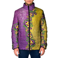 Hawaii Mardi Gras Padded Jacket Plumeria Lei Beads Glitter Style LT05 Men Colorful - Polynesian Pride