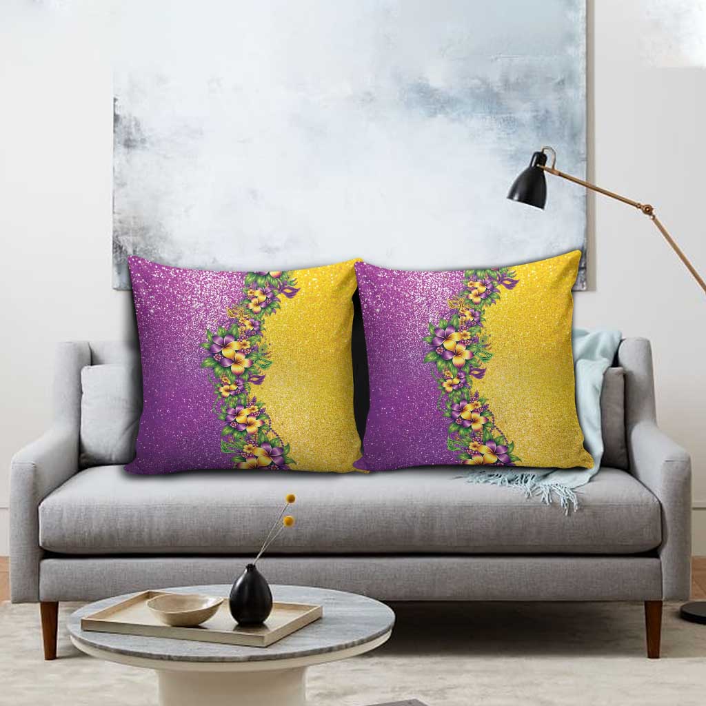 Hawaii Mardi Gras Pillow Cover Plumeria Lei Beads Glitter Style LT05 - Polynesian Pride