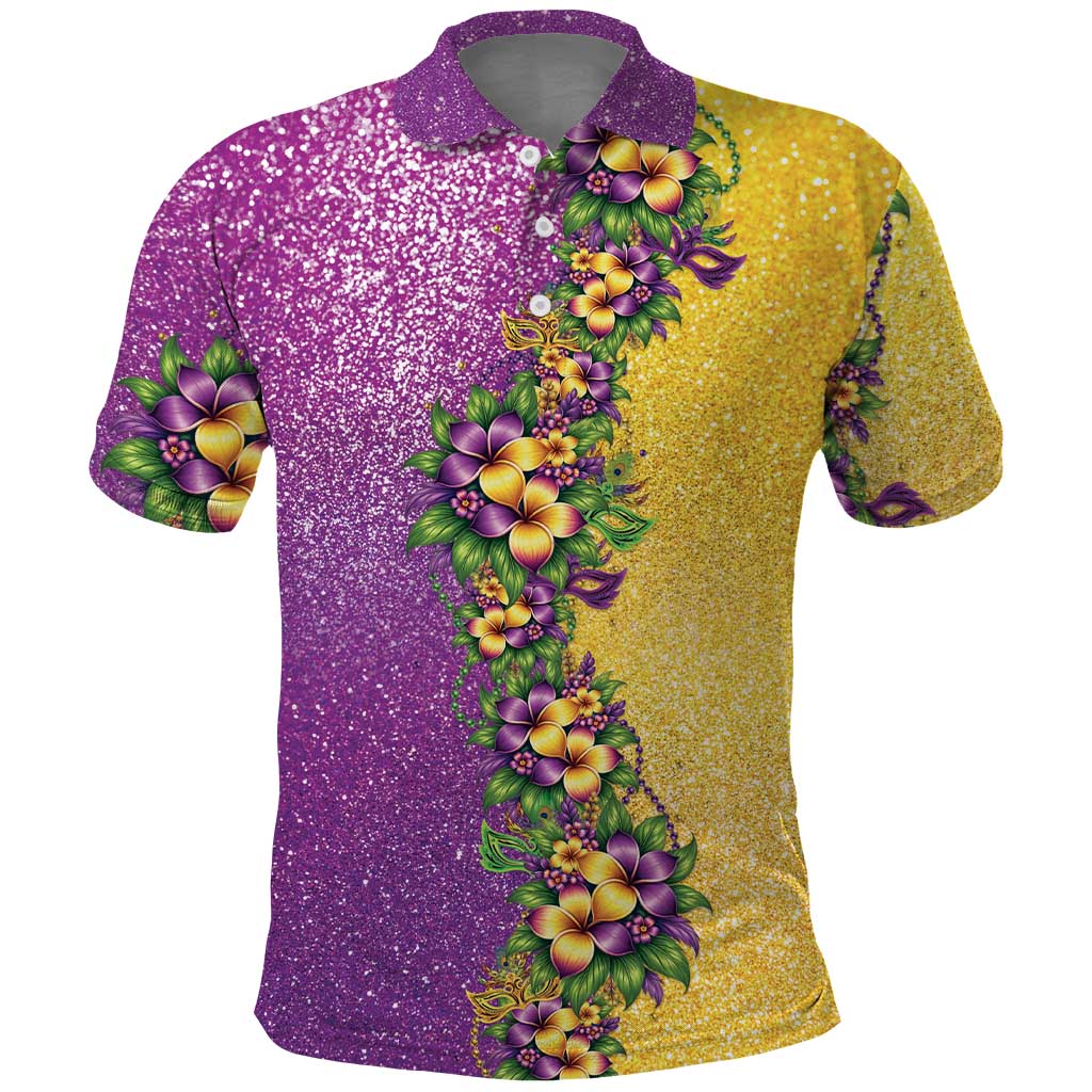Hawaii Mardi Gras Polo Shirt Plumeria Lei Beads Glitter Style LT05 Colorful - Polynesian Pride