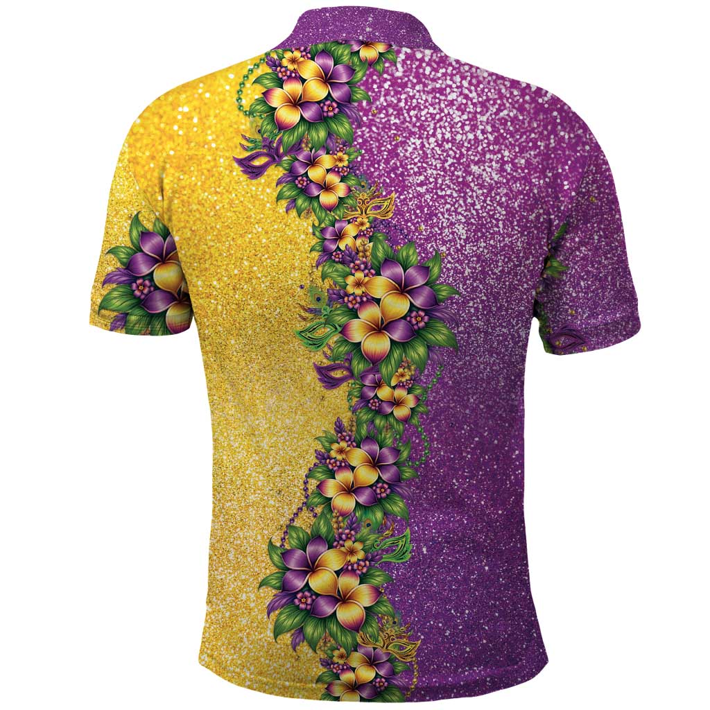 Hawaii Mardi Gras Polo Shirt Plumeria Lei Beads Glitter Style
