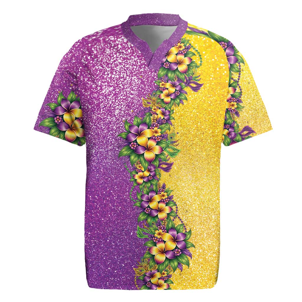 Hawaii Mardi Gras Rugby Jersey Plumeria Lei Beads Glitter Style LT05 Colorful - Polynesian Pride