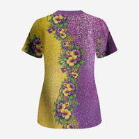 Hawaii Mardi Gras Scrub Top Plumeria Lei Beads Glitter Style LT05 - Polynesian Pride