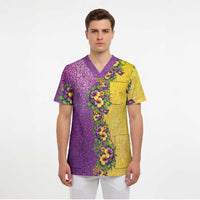 Hawaii Mardi Gras Scrub Top Plumeria Lei Beads Glitter Style LT05 - Polynesian Pride