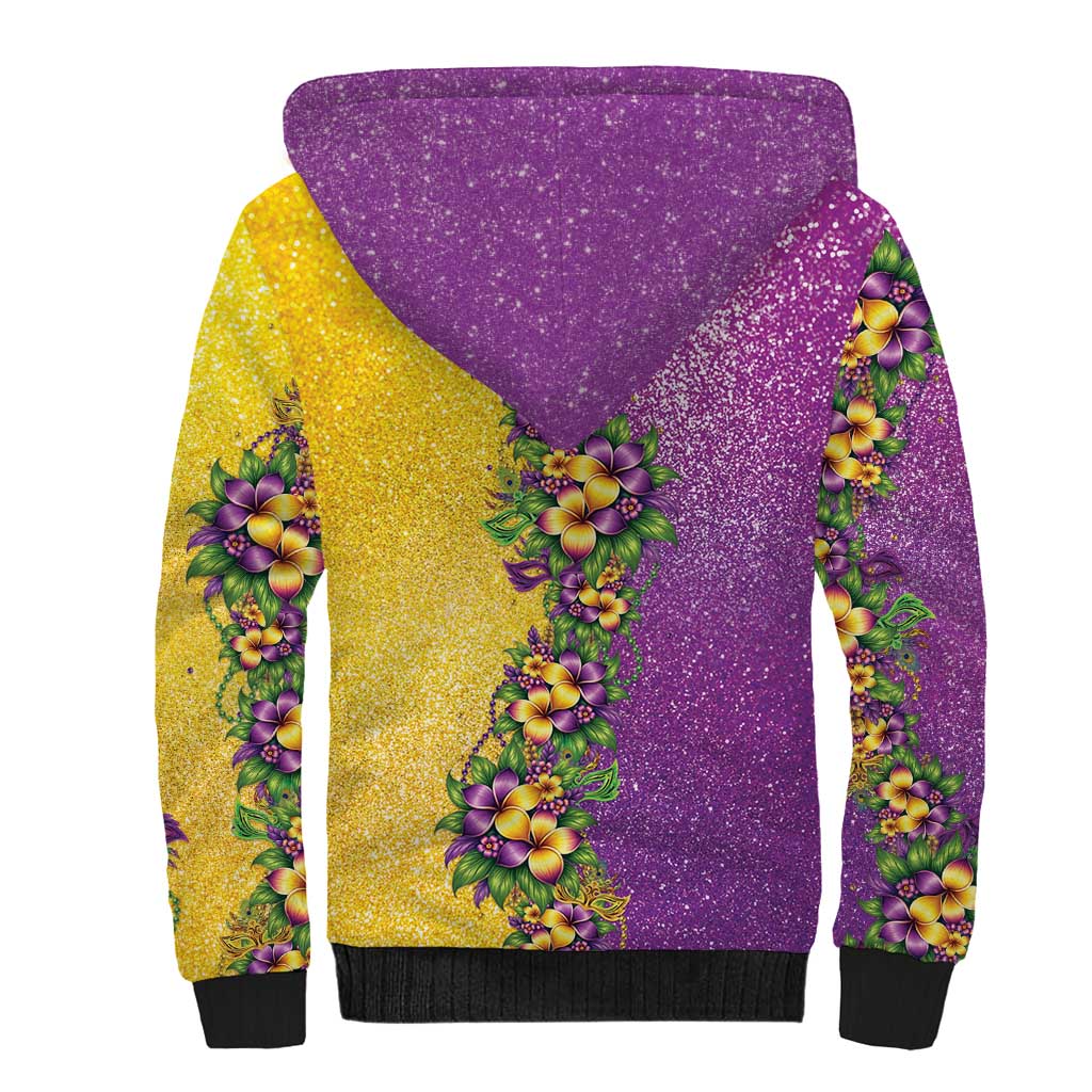 Hawaii Mardi Gras Sherpa Hoodie Plumeria Lei Beads Glitter Style LT05 - Polynesian Pride