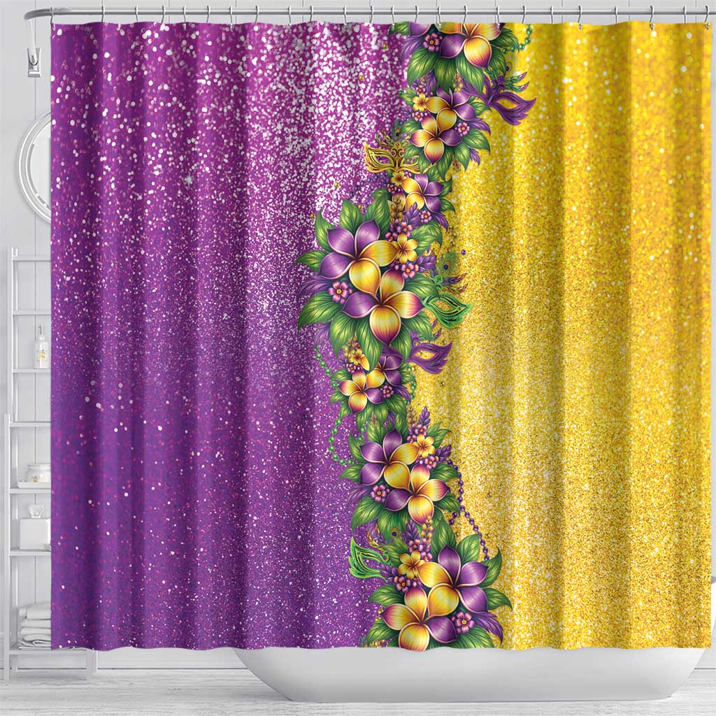 Hawaii Mardi Gras Shower Curtain Plumeria Lei Beads Glitter Style LT05 - Polynesian Pride