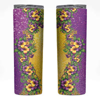 Hawaii Mardi Gras Skinny Tumbler Plumeria Lei Beads Glitter Style LT05 Colorful - Polynesian Pride
