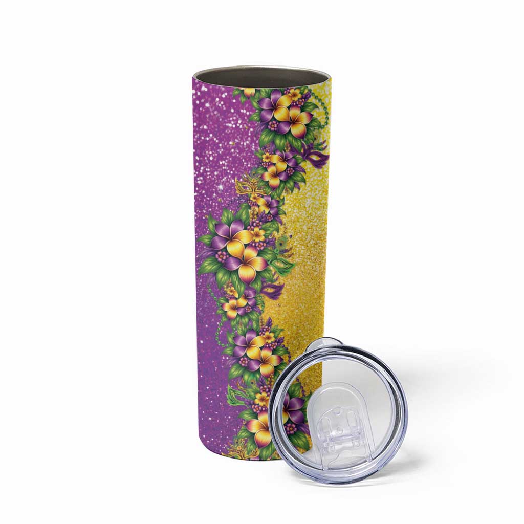 Hawaii Mardi Gras Skinny Tumbler Plumeria Lei Beads Glitter Style LT05 - Polynesian Pride