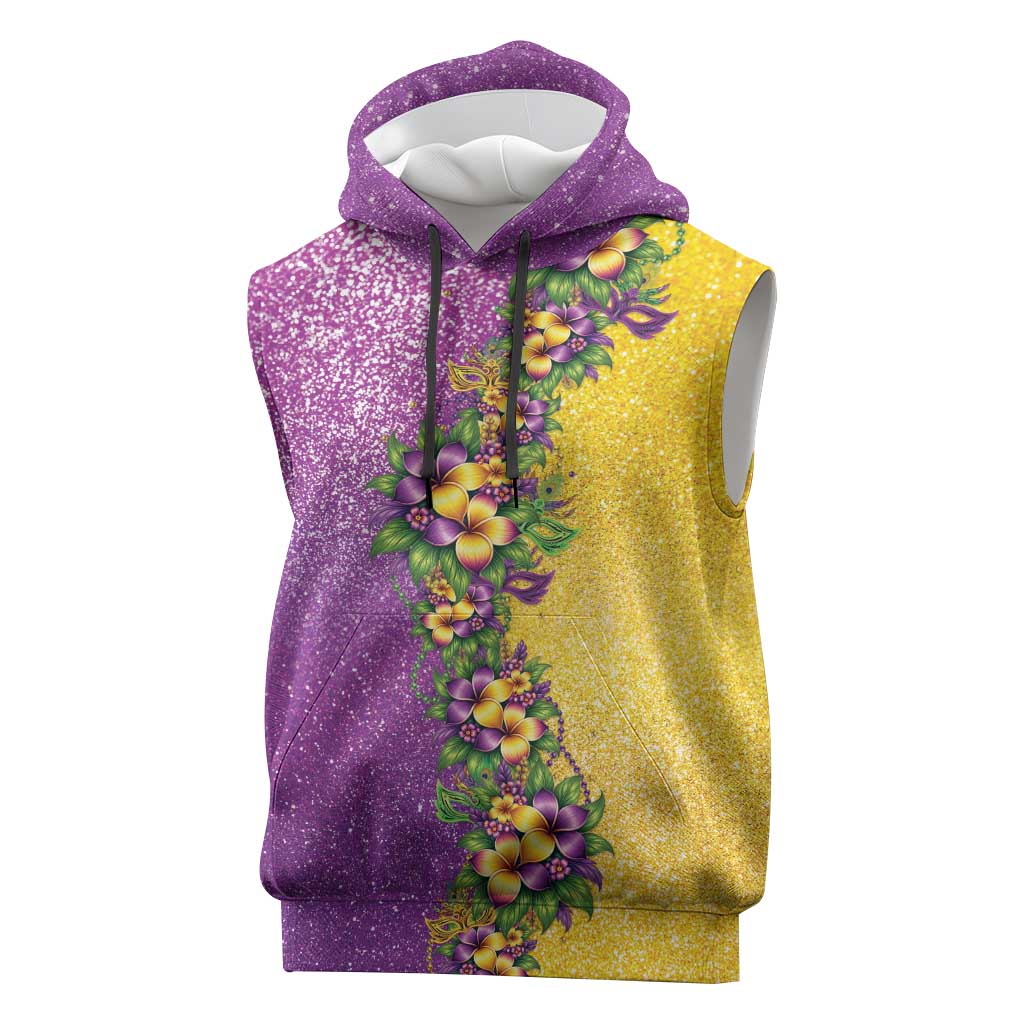 Hawaii Mardi Gras Sleeveless Hoodie Plumeria Lei Beads Glitter Style LT05 Colorful - Polynesian Pride