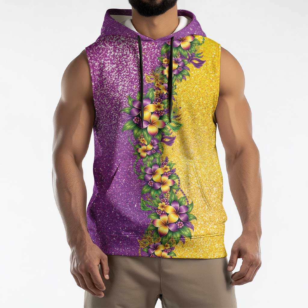 Hawaii Mardi Gras Sleeveless Hoodie Plumeria Lei Beads Glitter Style LT05 - Polynesian Pride