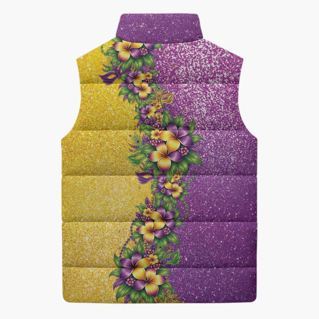 Hawaii Mardi Gras Sleeveless Puffer Jacket Plumeria Lei Beads Glitter Style LT05 - Polynesian Pride
