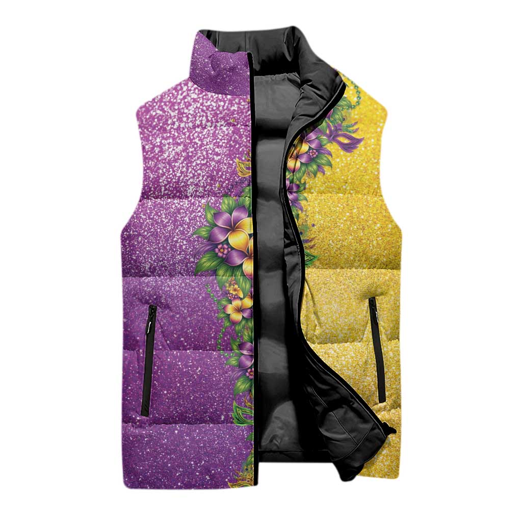 Hawaii Mardi Gras Sleeveless Puffer Jacket Plumeria Lei Beads Glitter Style LT05 - Polynesian Pride