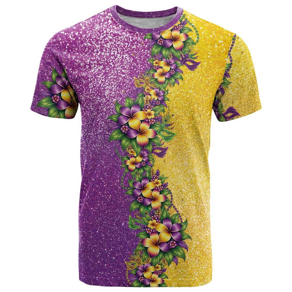 Hawaii Mardi Gras T Shirt Plumeria Lei Beads Glitter Style LT05 Colorful - Polynesian Pride